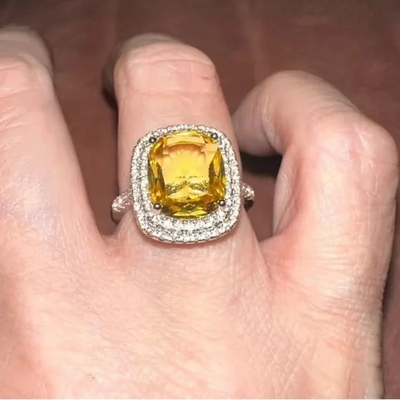 New Women’s 925 Silver Luxury Citrine Diamond Ring - Picture 4 of 6